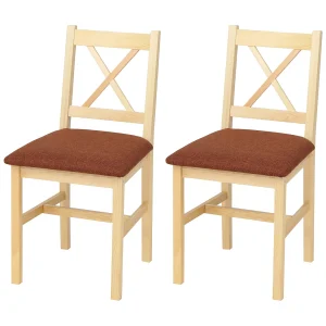 Eetkamerstoel MCW-F77 (set van 2),  naturel bekleding terracotta