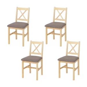 Eetkamerstoel MCW-F77 (set van 4),  naturel, bekleding grijs