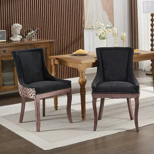 Extra brede eetkamerstoelen, gestoffeerde zittingen, bronzen spijkers, set van twee, luipaardprint Extra brede eetkamerstoelen, gestoffeerde zittingen, bronzen spijkers, set van twee, luipaardprint