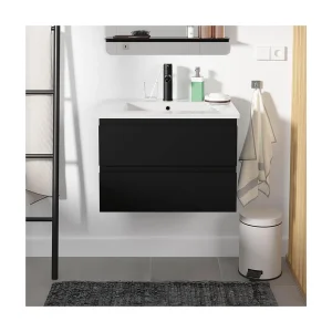 Enkele wastafelset 60cm met keramische bovenkant en zwarte kraan SORRENTO Enkele wastafelset 60cm met keramische bovenkant en zwarte kraan SORRENTO