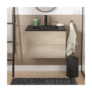 Enkele wastafelset 60cm met keramische bovenkant en zwarte kraan SORRENTO Enkele wastafelset 60cm met keramische bovenkant en zwarte kraan SORRENTO