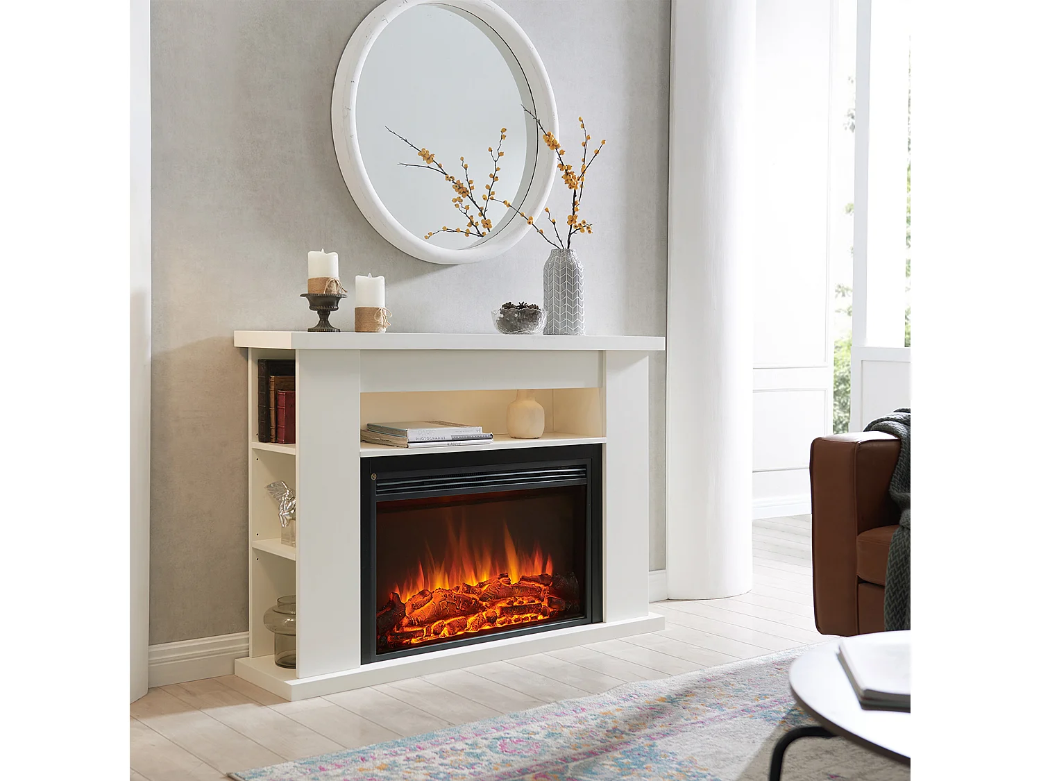Elektrische haard BALDERIA Ruby - staande haard met verwarming 2000 W - wit
