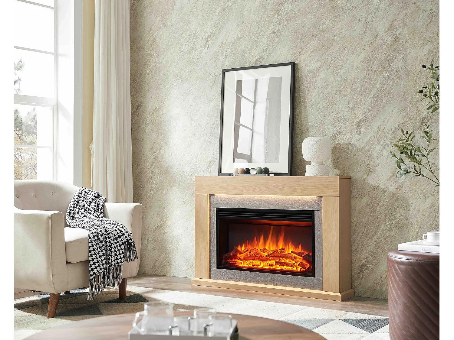 Elektrische haard BALDERIA Xerxes - staande haard, verwarming 2000 W - licht eiken