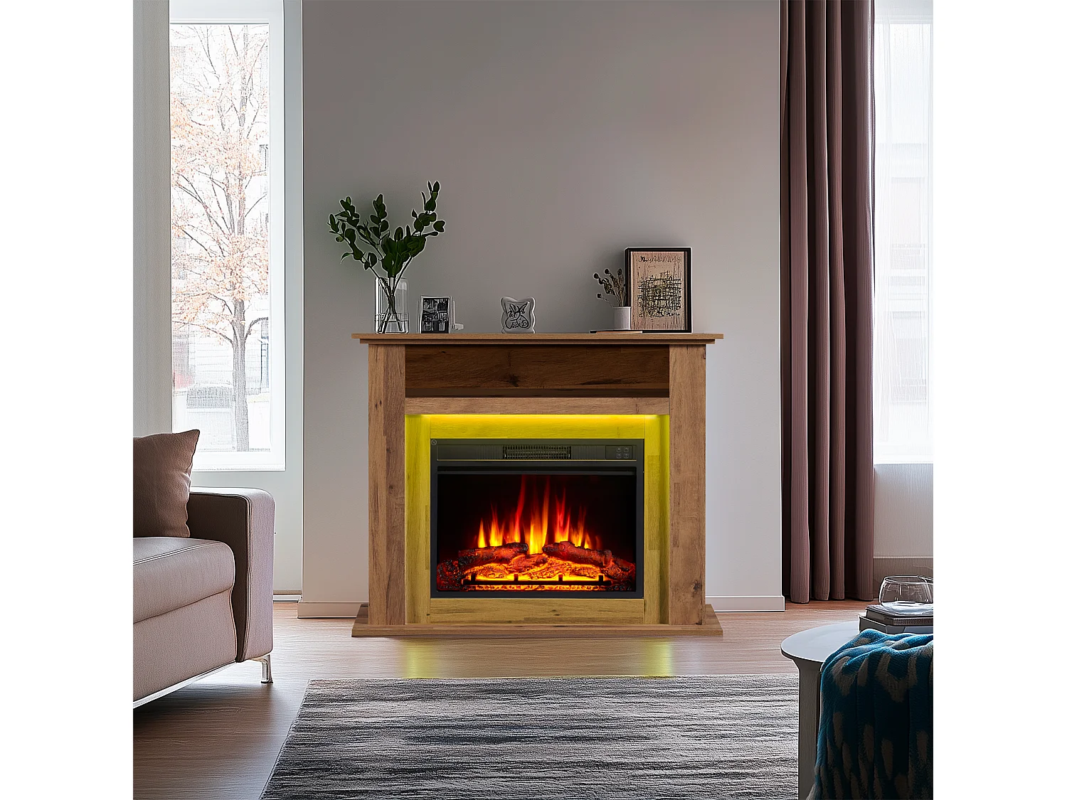 Elektrische haard BALDERIA Liora - staande haard, opbergvak, verwarming - donker eiken