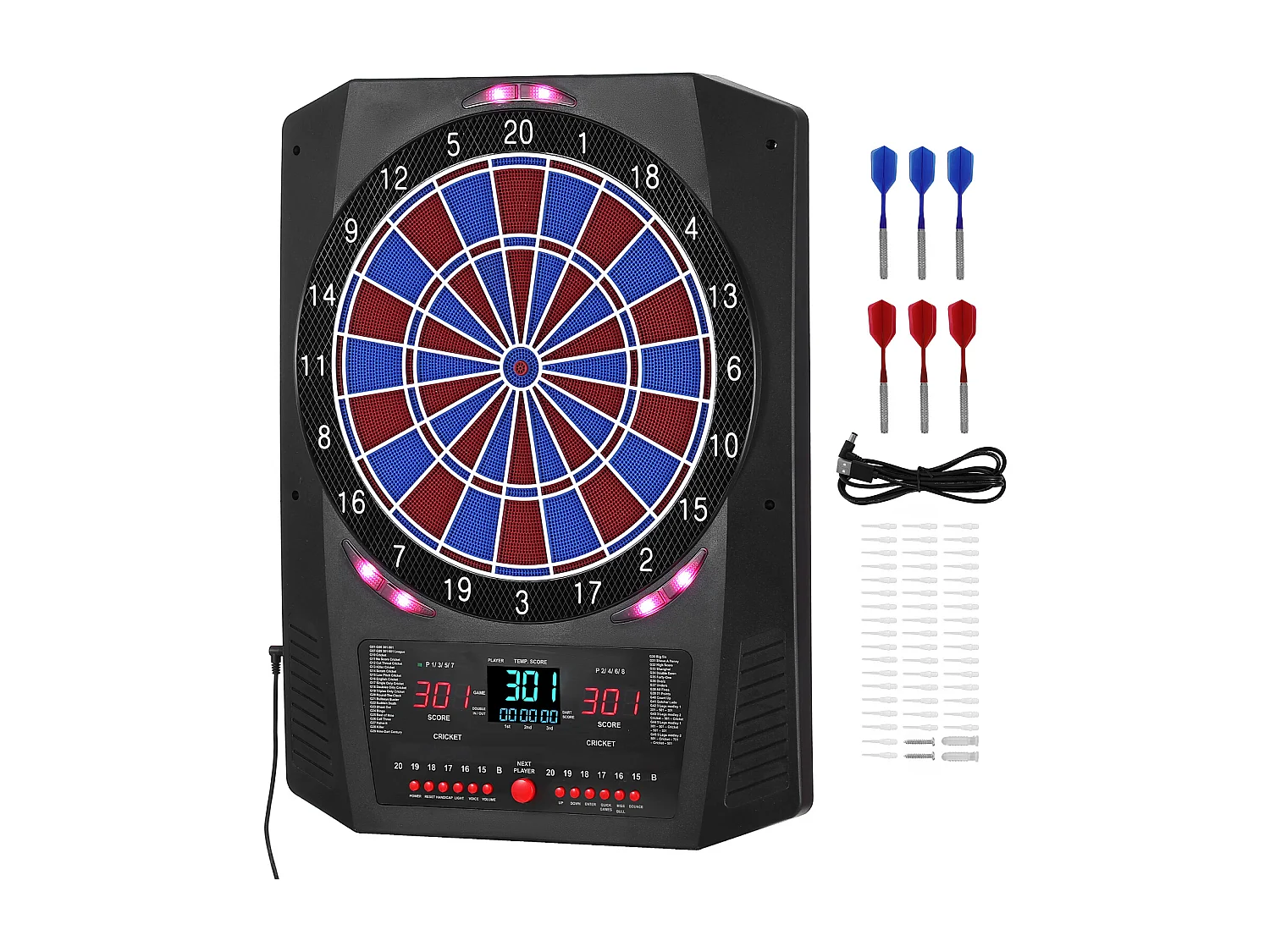 Elektronisch Dartbord SucceBuy, 33.6 cm, Dartbord met 45 Spellen en 474 Varianten voor tot 8 Spelers, 6 Dartpijlen voor Een Feestje