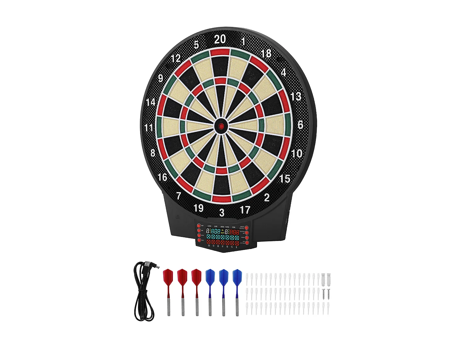 Elektronisch Dartbord SucceBuy, 39.1 cm, Dartbord met 43 Spellen en Meer dan 320 Varianten voor tot 8 Spelers, 6 Dartpijlen voor Een Feestje