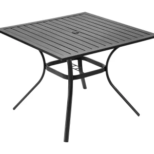 Eettafel SucceBuy voor Buiten Terras 94 cm, Bistro Tafel Vierkant van Staal En Metaal voor 4 Personen, met Gat voor Parasol van 3.8 cm, Zwart Eettafel SucceBuy voor Buiten Terras 94 cm, Bistro Tafel Vierkant van Staal En Metaal voor 4 Personen, met Gat voor Parasol van 3.8 cm, Zwart