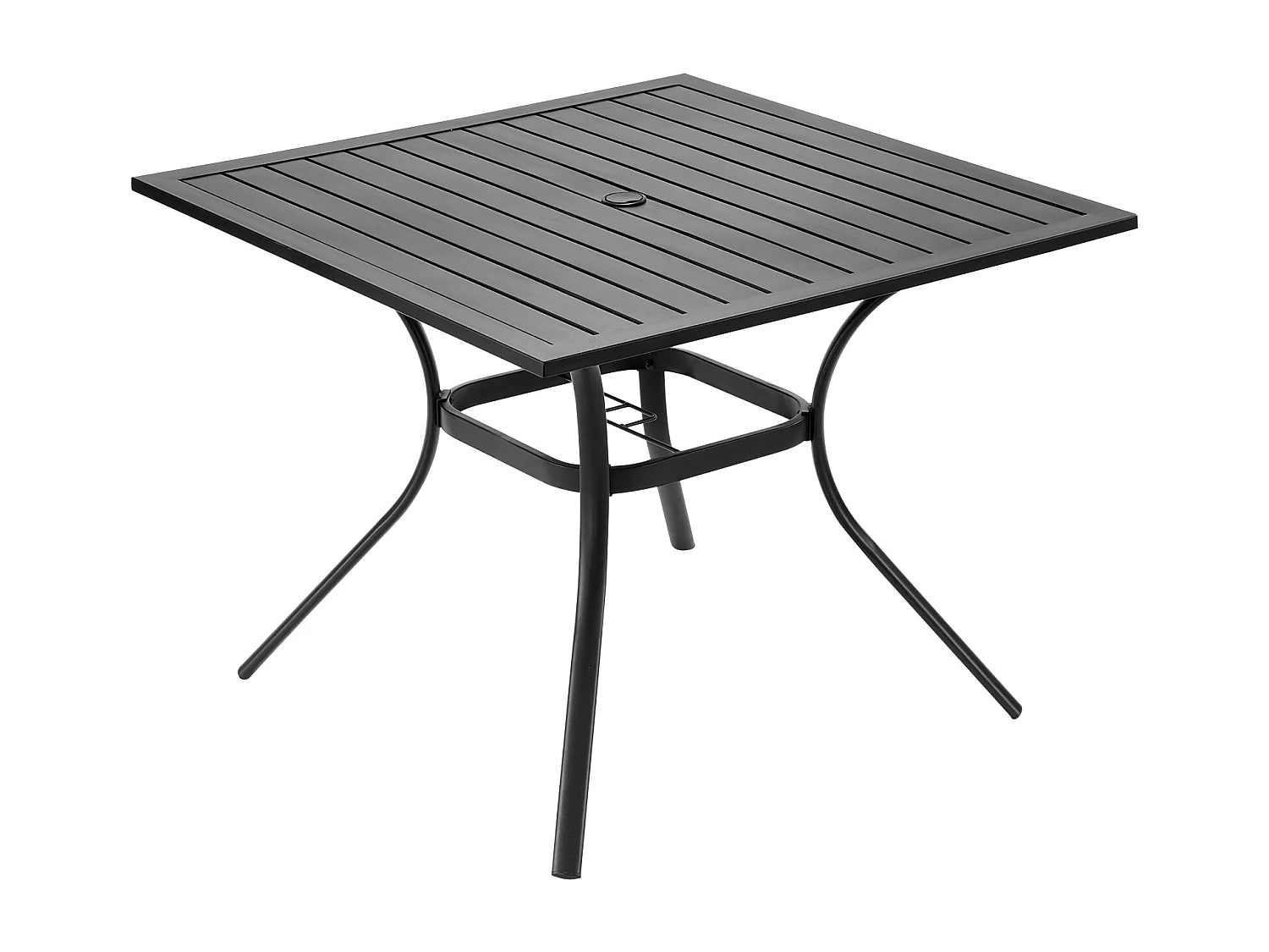 Eettafel SucceBuy voor Buiten Terras 94 cm, Bistro Tafel Vierkant van Staal En Metaal voor 4 Personen, met Gat voor Parasol van 3.8 cm, Zwart