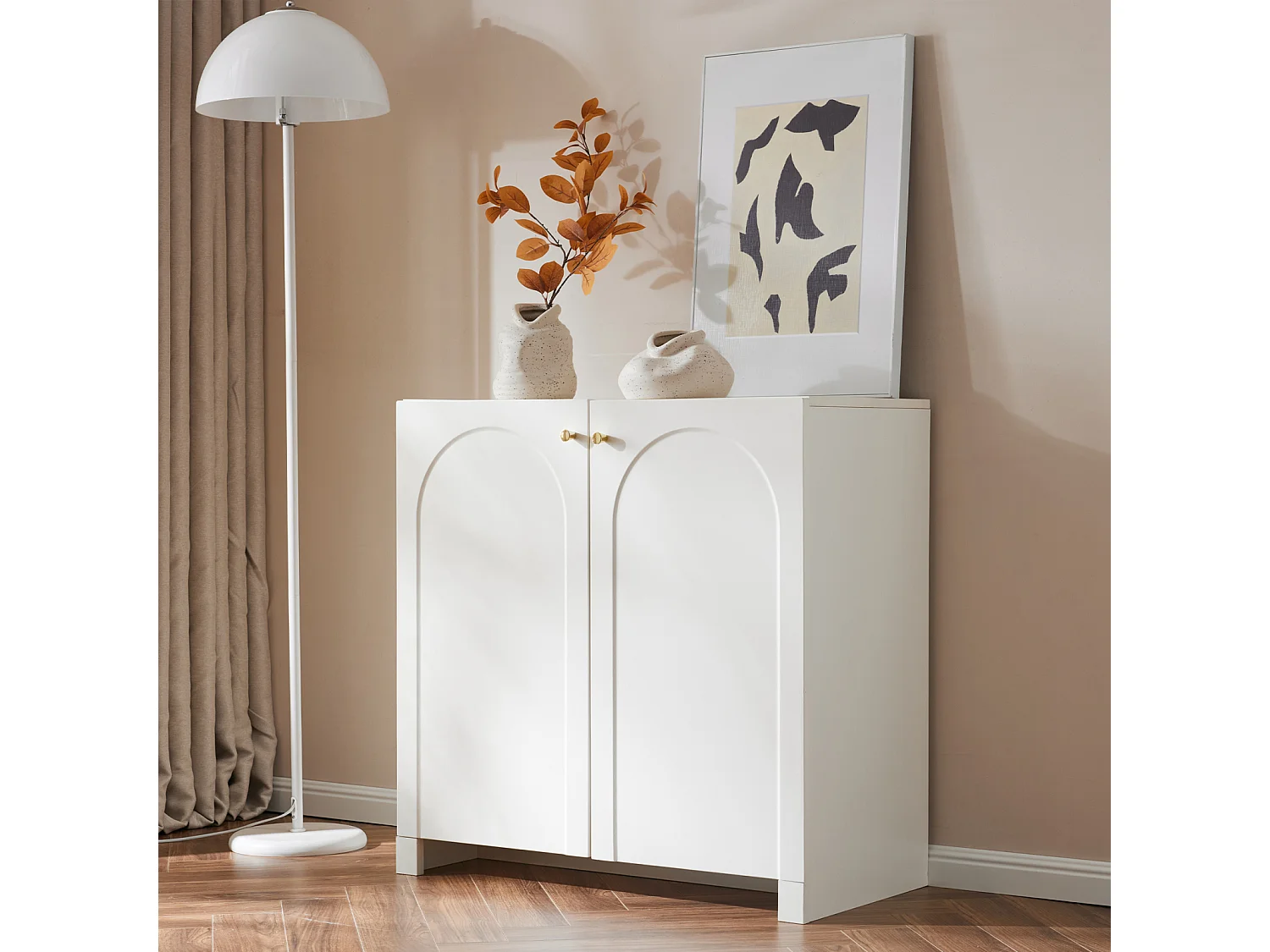 Dressoir/Opbergmeubel 80 x 40 x 80 cm, Woonkamerkast met 2 deuren, Crèmewit