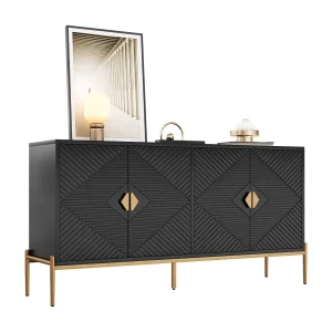 Dressoir met 4 deuren, opbergmeubel, voor woonkamer, eetkamer, hal, 162 x 40 x 80 cm, zwart