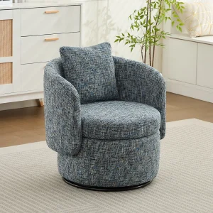 Fauteuil met gewatteerde rugleuning en draaifunctie – Blauwe chenille – voor woonkamer en kantoor Fauteuil met gewatteerde rugleuning en draaifunctie – Blauwe chenille – voor woonkamer en kantoor