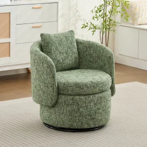 Fauteuil met gewatteerde rugleuning en draaifunctie – Groene chenille – voor woonkamer en kantoor Fauteuil met gewatteerde rugleuning en draaifunctie – Groene chenille – voor woonkamer en kantoor