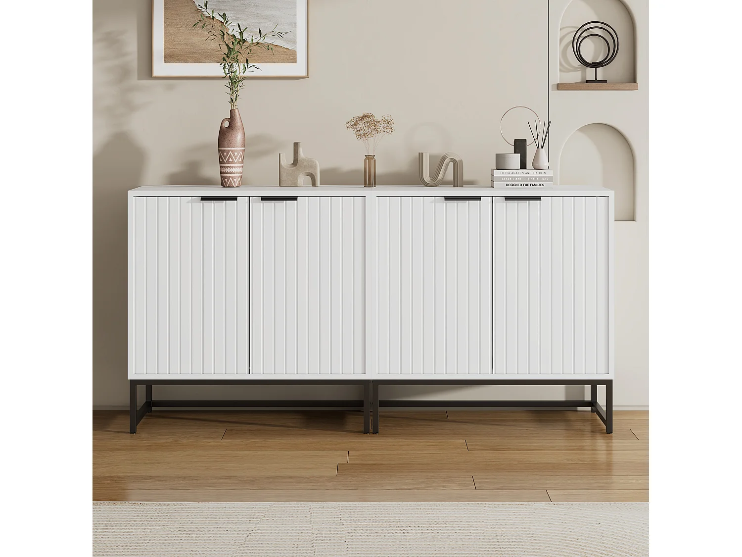 Dressoir met 4 deuren - Metalen poten - Wit