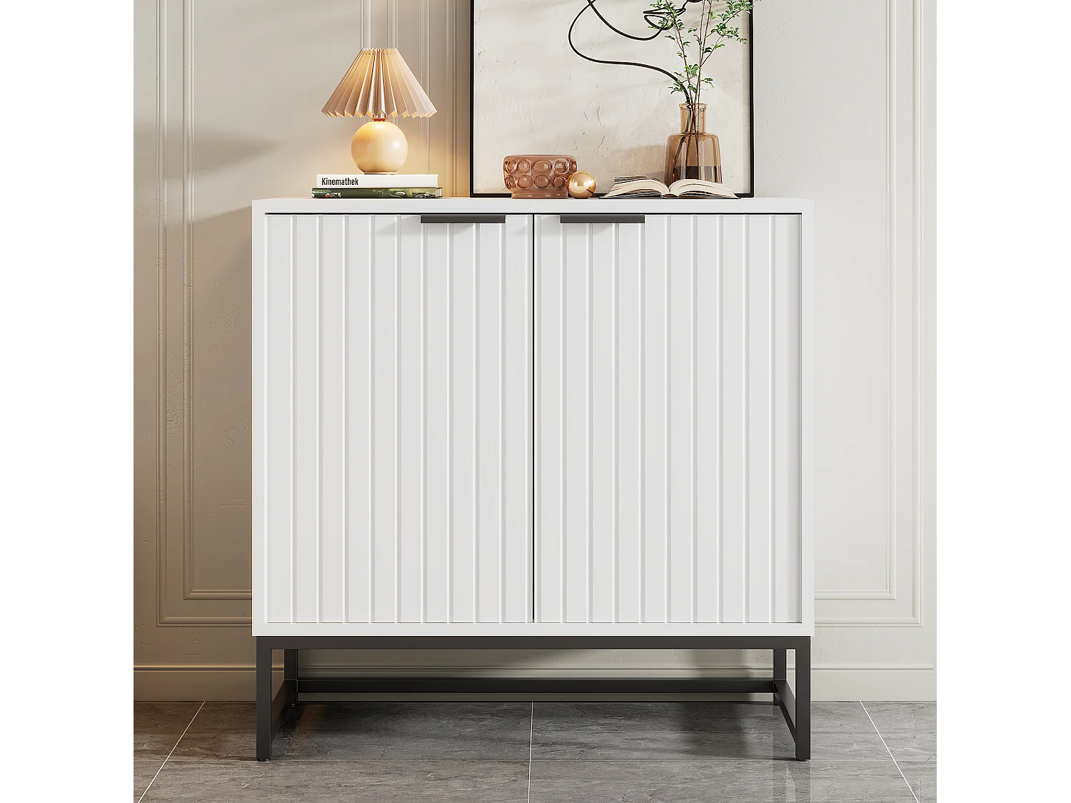 Dressoir met 2 deuren - Metalen poten - PB hout - Wit