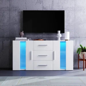 Dressoir met LED's, 2 deuren en 3 laden – MDF hout – Wit