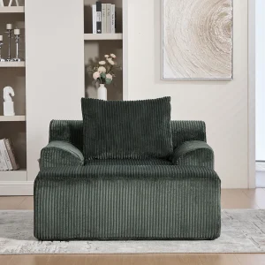Fauteuil van corduroystof met beugel, zijzakken en kussens – Smaragdgroen Fauteuil van corduroystof met beugel, zijzakken en kussens – Smaragdgroen