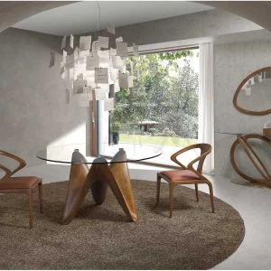 Eettafel rond gehard glas en walnootkleurig hout 1126-Ø150 ANGEL CERDA Eettafel rond gehard glas en walnootkleurig hout 1126-Ø150 ANGEL CERDA