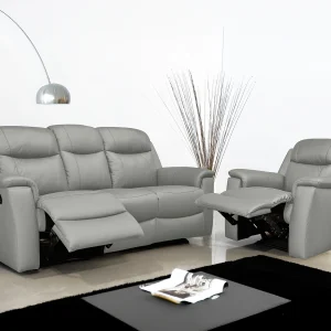 Driezits relaxbank en relaxfauteuil EVASION van leer – Licht grijs
