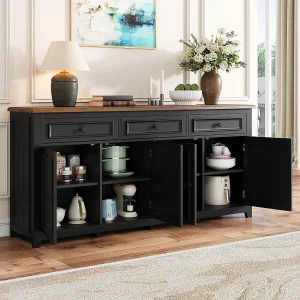 Dressoir met 4 deuren en 3 laden – MDF hout – Zwart