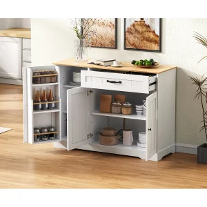 Dressoir met 3 deuren en 1 lade – MDF hout – Naturel en wit