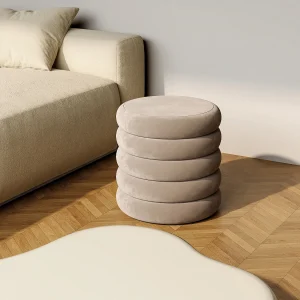 Afgeronde taupe fluwelen poef ECAMBI