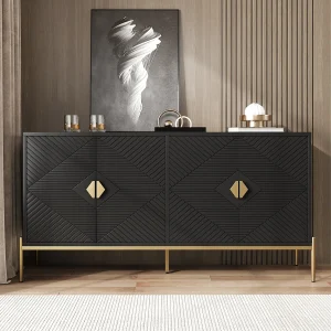 Dressoirs met 4 deuren – geschikt voor woonkamer/eetkamer/hal – 162 x 40 x 80 cm – MDF + spaanplaat – zwart Dressoirs met 4 deuren – geschikt voor woonkamer/eetkamer/hal – 162 x 40 x 80 cm – MDF + spaanplaat – zwart