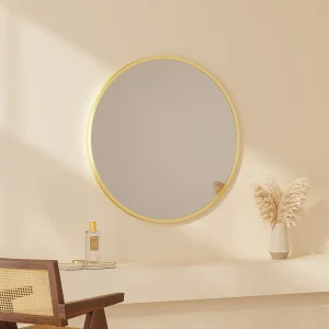 Grote ronde wandspiegel van aluminium, D. 80 cm, Goudkleurig, ELYRO Grote ronde wandspiegel van aluminium, D. 80 cm, Goudkleurig, ELYRO