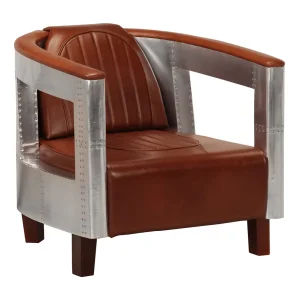 Fauteuil luchtvaartstijl echt leer bruin