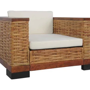 Fauteuil met kussens natuurlijk rattan bruin Fauteuil met kussens natuurlijk rattan bruin