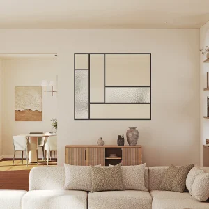 Asymmetrisch design glazen wand van gepoedercoat aluminium en getextureerd gehard glas – B150 x H130 – FAIRVIEW