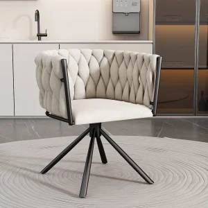 Fluwelen eetkamerstoel, ergonomische rugleuning, 360° draaibaar, metalen onderstel met 4 poten – beige