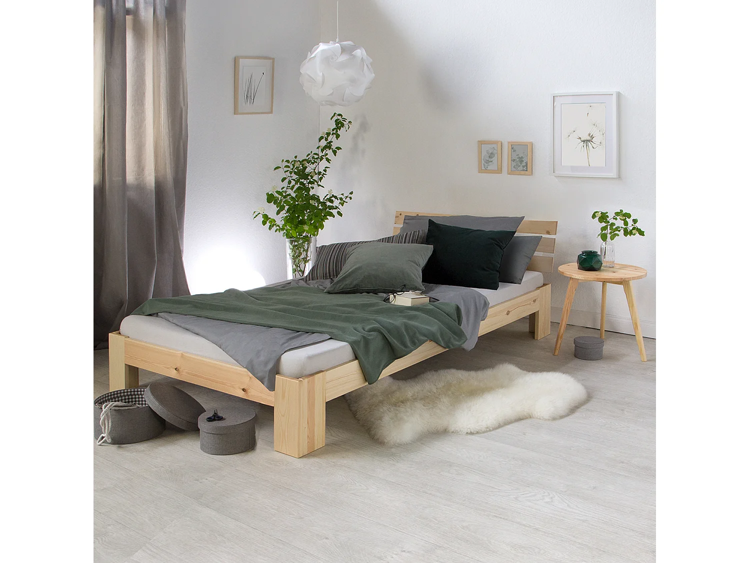 Eenpersoonsbed 90x200 cm Natuurlijk Grenen