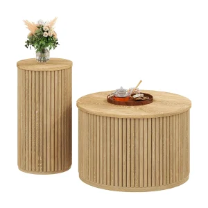 Dubbele ronde tafel – met bladen van natuurlijk hout – Salontafel – MDF – naturel Dubbele ronde tafel – met bladen van natuurlijk hout – Salontafel – MDF – naturel