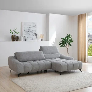 Rechte relaxbank met verschuifbare zitting in grijze stof ELOSIA