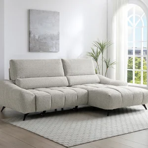 Rechte relaxhoekbank met verschuifbare zitting in beige stof ELOSIA