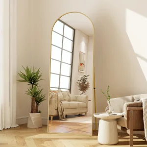 Gebogen staande spiegel 164×54 cm met gouden lijst – Elegant en vintage design, veelzijdig (ophangen of neerzetten) Gebogen staande spiegel 164×54 cm met gouden lijst – Elegant en vintage design, veelzijdig (ophangen of neerzetten)