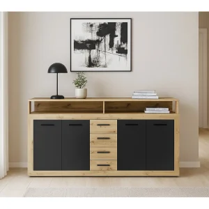 Dressoir Luna XXL 4D4L artisan eiken / zwart Dressoir Luna XXL 4D4L artisan eiken / zwart
