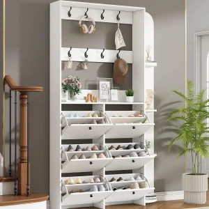 Garderobeset voor de entree 120x24x200 cm – met schoenenmeubel – 8 haken – Wit Garderobeset voor de entree 120x24x200 cm – met schoenenmeubel – 8 haken – Wit
