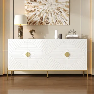 Dressoirs met 4 deuren – geschikt voor woonkamer/eetkamer/hal – 162 x 40 x 80 cm – MDF + spaanplaat – wit Dressoirs met 4 deuren – geschikt voor woonkamer/eetkamer/hal – 162 x 40 x 80 cm – MDF + spaanplaat – wit