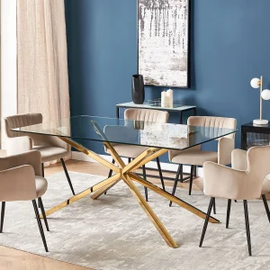 Eettafel CORA Goud 160 cm 90 cm Veiligheidsglas Eettafel CORA Goud 160 cm 90 cm Veiligheidsglas