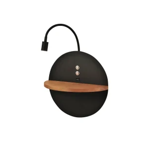 Dual – Wandlamp met plank en 15W LED-lamp Fabas Luce Touch dimmer – Mat zwart met hout geïntegreerde USB Dual – Wandlamp met plank en 15W LED-lamp Fabas Luce Touch dimmer – Mat zwart met hout geïntegreerde USB