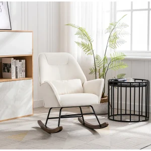 Fluwelen schommelstoel met lendensteun, schommelstoel voor de woonkamer, kinderkamer, beige Fluwelen schommelstoel met lendensteun, schommelstoel voor de woonkamer, kinderkamer, beige