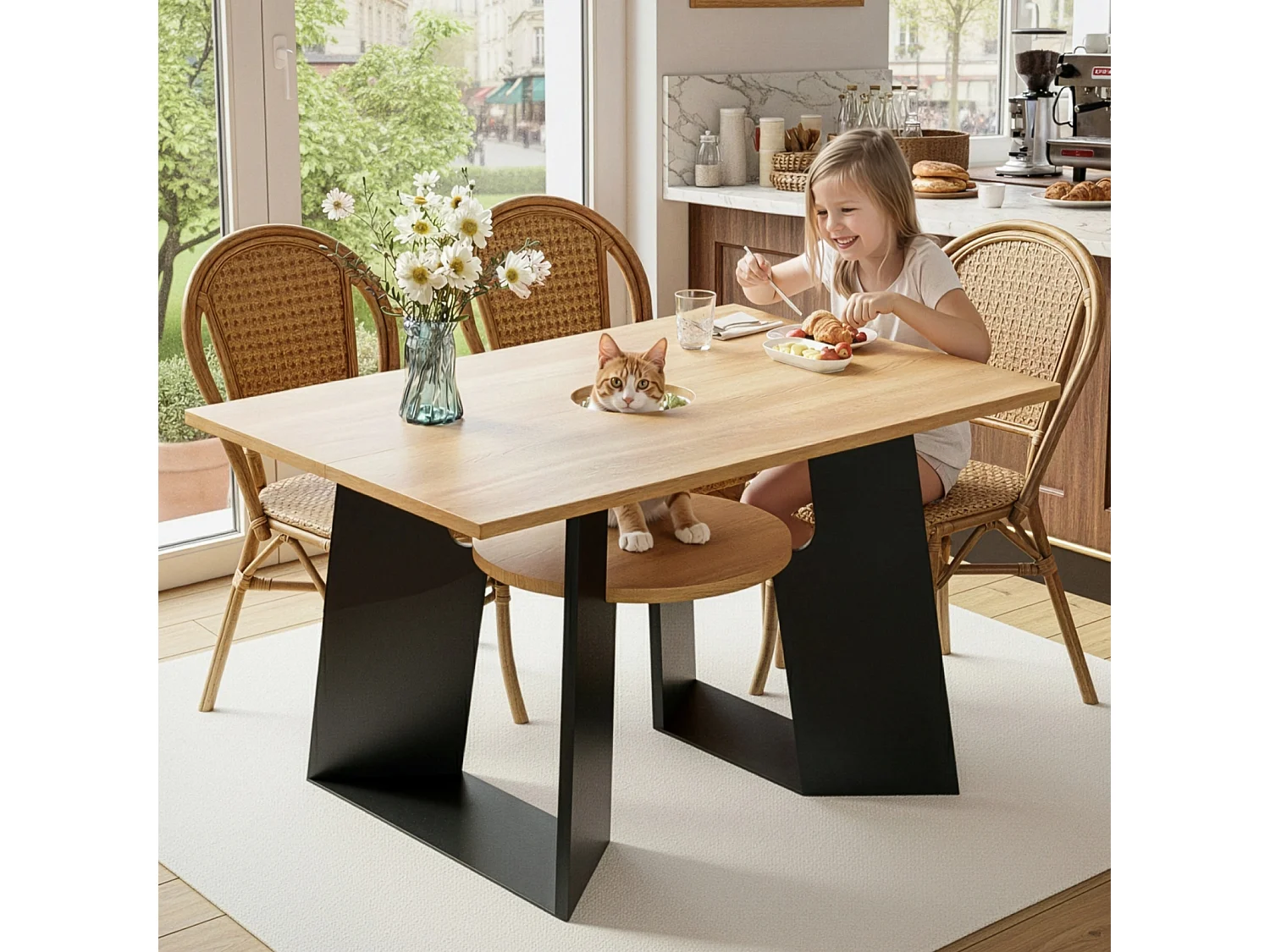 Eet-/keukentafel - met ruimte voor huisdieren en planken - 6 zitplaatsen (130×85×75 cm)