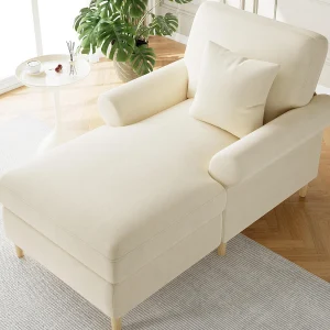Eenpersoons relaxfauteuil – inclusief kussen – fluweel – beige Eenpersoons relaxfauteuil – inclusief kussen – fluweel – beige