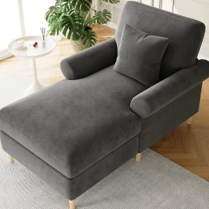 Eenpersoons relaxfauteuil – inclusief kussen – fluweel – grijs Eenpersoons relaxfauteuil – inclusief kussen – fluweel – grijs