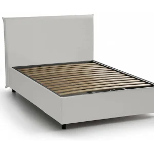 Dubbel bed, Opbergbed met bekleding van eco-leer, 100% Made in Italy, Opening aan de voorkant, geschikt voor matras van 120×190 cm, Wit