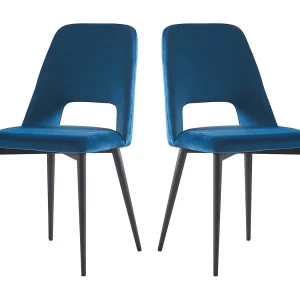 Eetkamerstoelen set 2 stuks stoelen velours fluweel "Fedora" – Blauw Donkerblauw