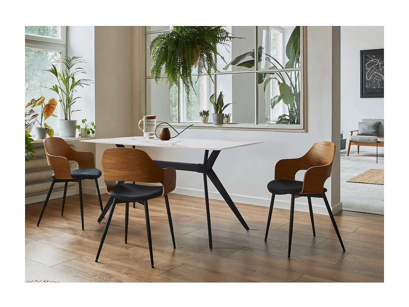 Moderne Witte Keramische Eettafel "Boreal" - 160x90x75 cm - Plaats voor 4-6 personen - Marmer Effect