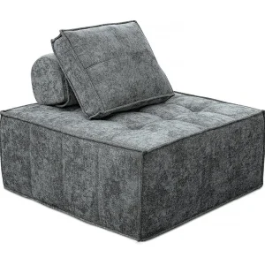 Fauteuil in velveteen-stijl – 96 x 100 x 89 cm – Grijs Fauteuil in velveteen-stijl – 96 x 100 x 89 cm – Grijs
