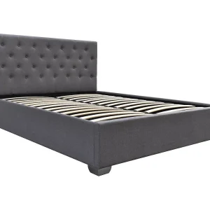 Moderne Grijze Tweepersoonsbed met Opbergruimte "Tino" – 180 x 200 cm – Gestoffeerd Hoofdbord Moderne Grijze Tweepersoonsbed met Opbergruimte "Tino" – 180 x 200 cm – Gestoffeerd Hoofdbord
